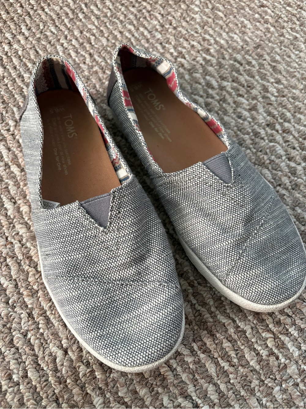 TOMS Avalon Gray Textured Woven Slip On Flats Size 6.5